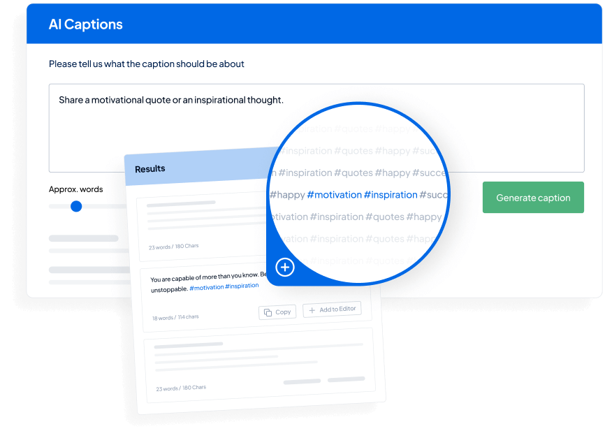 Automated hashtags- AI caption generator